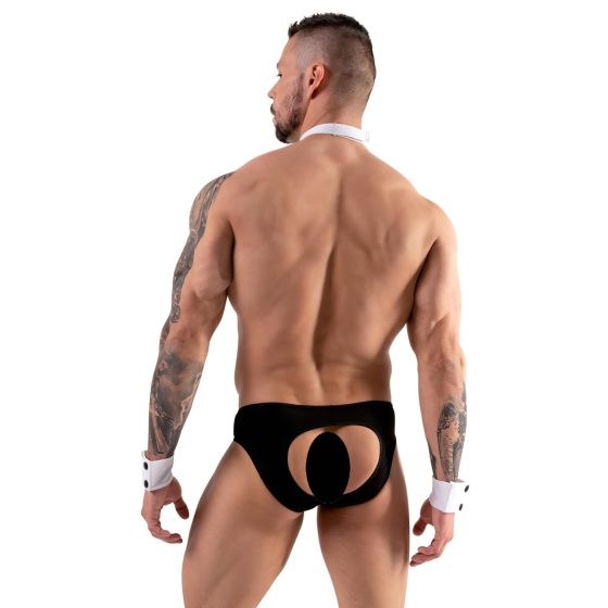 Svenjoyment - pánsky čašnícky tangá set (čierno-biely)
