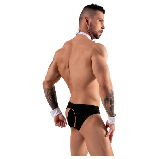 Svenjoyment - pánsky čašnícky tangá set (čierno-biely)