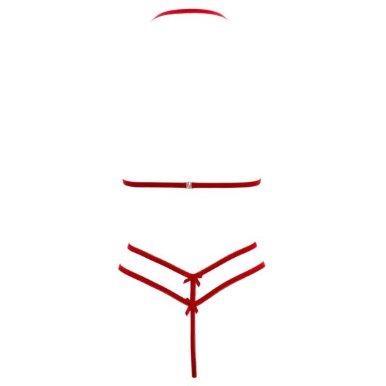 Cottelli - otvorená čipkovaná súprava s podprsenkou (červená)