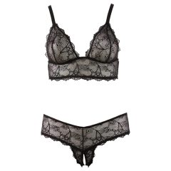 Cottelli Plus Size - čipkovaná podprsenka set (čierna)