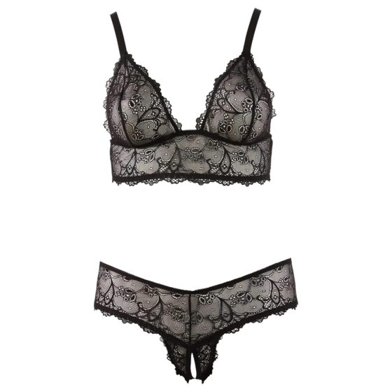 Cottelli Plus Size - čipkovaná podprsenka set (čierna)