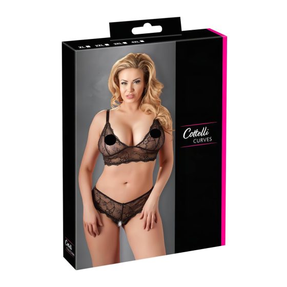 Cottelli Plus Size - čipkovaná podprsenka set (čierna)