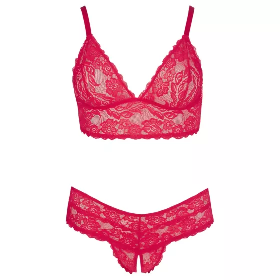 Cottelli Plus Size - erotická čipkovaná podprsenka set - červená