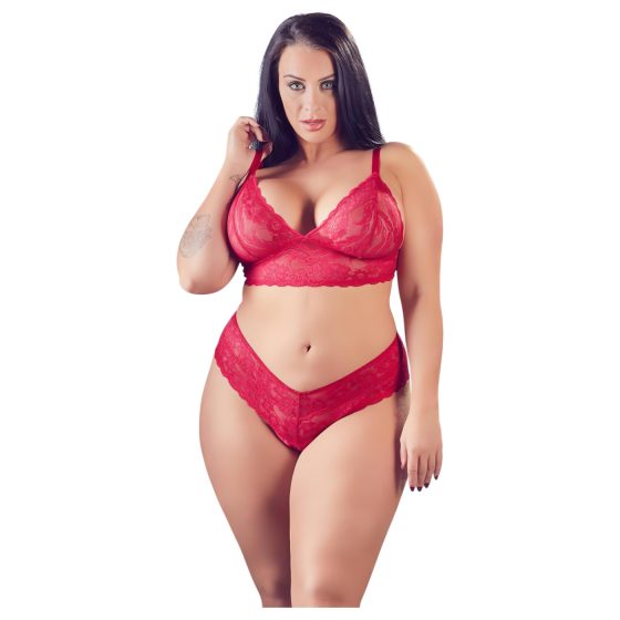Cottelli Plus Size - jemná čipkovaná súprava (červená)