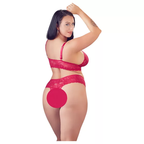 Cottelli Plus Size - erotická čipkovaná podprsenka set - červená - 3XL