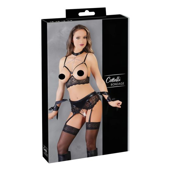 Cottelli Bondage - čipkovaný bielizňový set (5 dielov)