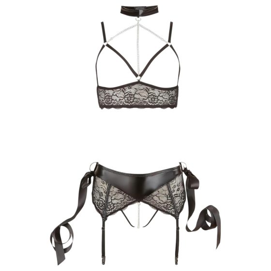 Cottelli Bondage - čipkovaný bielizňový set (5 dielov)