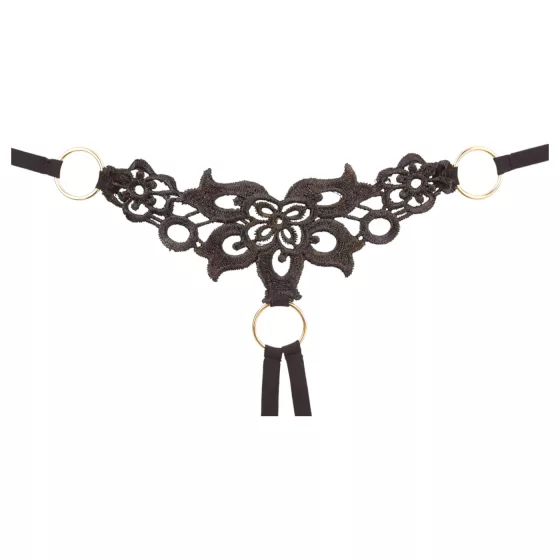 Cottelli - vyšívaná podprsenka a nohavičky - čierna, lesklý efekt - M