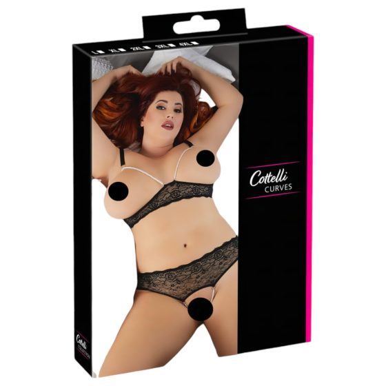 Cottelli Plus Size - perlová podprsenka set (čierna)