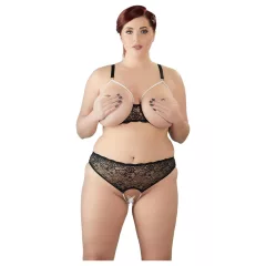   Cottelli Plus Size - podprsenka a nohavičky s perlami - čierne