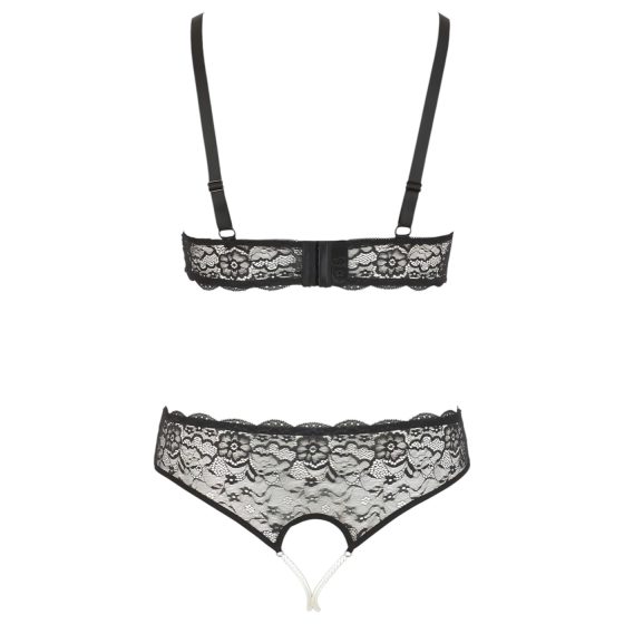 Cottelli Plus Size - perlová podprsenka set (čierna)