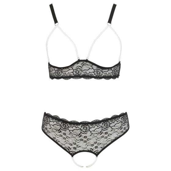 Cottelli Plus Size - perlová podprsenka set (čierna)