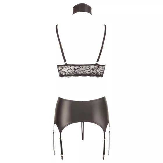 Cottelli Bondage - erotická súprava spodného prádla - čipkovaná, lesklá, 4 diely - XL