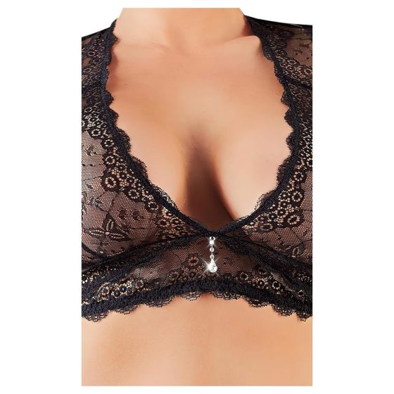 Cottelli Plus Size - trblietavá čipkovaná súprava (čierna)