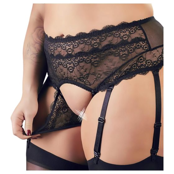 Cottelli Plus Size - trblietavá čipkovaná súprava (čierna)