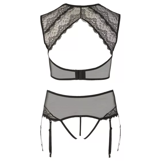 Cottelli Plus Size - erotická bielizeň set - čipka so štrasom - čierna - 2XL