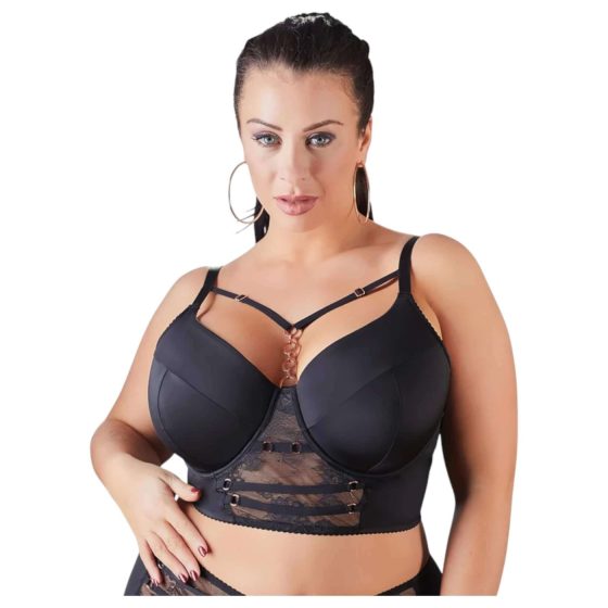 Cottelli Plus Size - čipkovaná podprsenka s ramienkami (čierna)