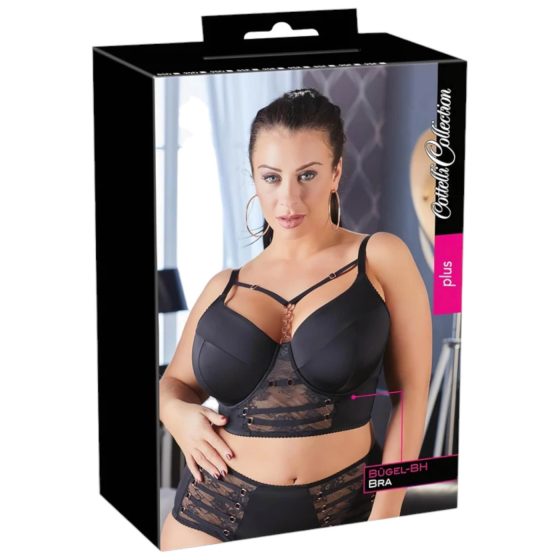 Cottelli Plus Size - čipkovaná podprsenka s ramienkami (čierna)