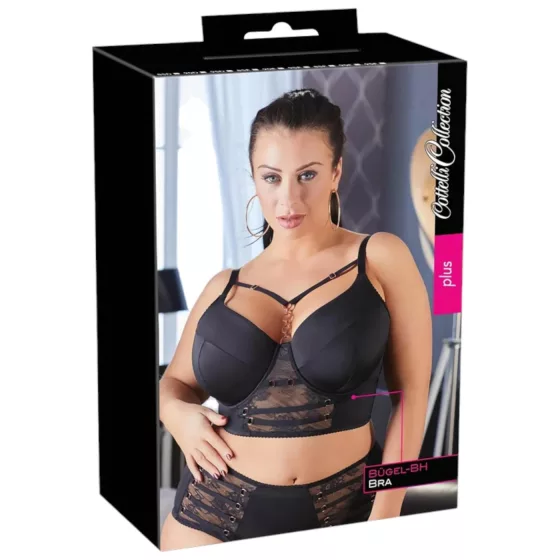 Cottelli Plus Size - čipkovaná podprsenka s remienkami (čierna) - 85E