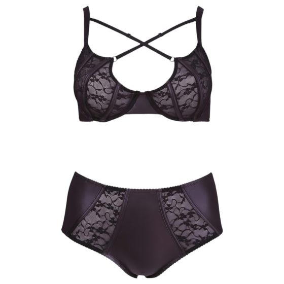 Cottelli Plus Size - Podprsenka a nohavičky s krížovými ramienkami (čierne)