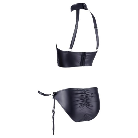 Cottelli Bondage - lesklý set s podprsenkou a putami (čierny)