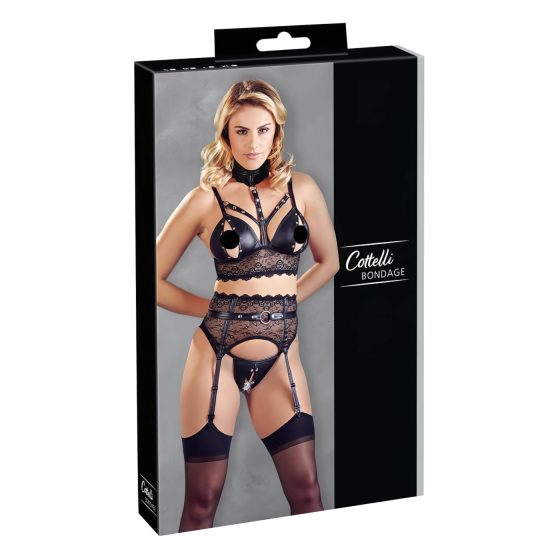 Cottelli Bondage - čipková spodná bielizeň so putami (čierna)