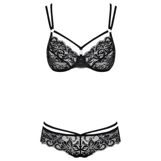 Obsessive 860-SET-1 - čipkový set s ružami (čierny)