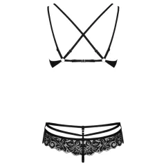   Obsessive - erotická podprsenka set - čipka, ružový vzor - čierna
