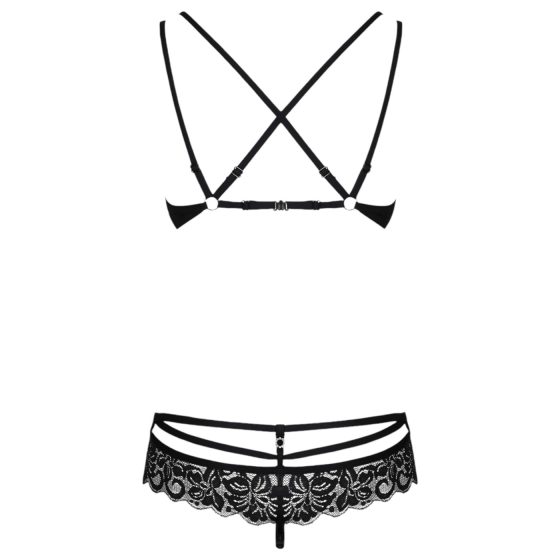 Obsessive 860-SET-1 - čipkový set s ružami (čierny)