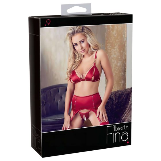 Abierta Fina - žiarivý reťazový bielizňový set (červený)
