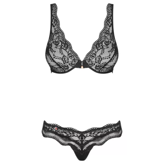 Obsessive - dámska erotická súprava s čipkou a kamienkami - čierna - L/XL