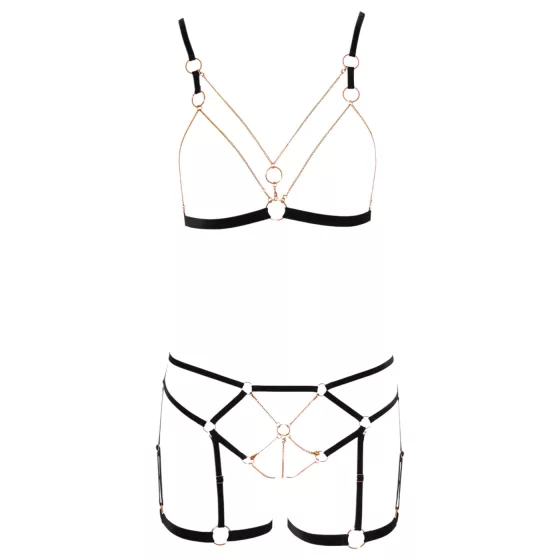 Cottelli - dámsky postroj s reťazami - 2 diely - čierny - M