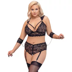   Cottelli Bondage Plus Size - čipkovaná podprsenka sada (čierna)