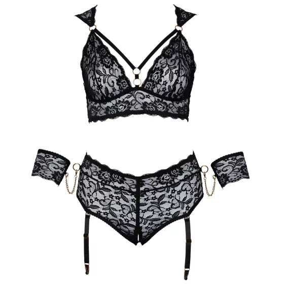 Cottelli Bondage Plus Size - čipkovaná podprsenka sada (čierna)
