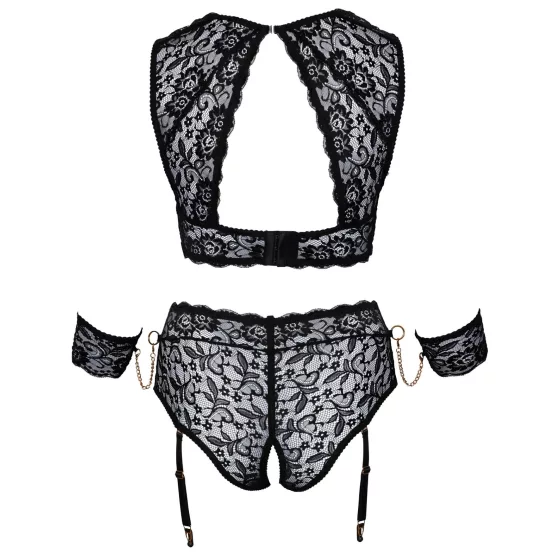 Cottelli Bondage Plus Size - čipkovaná podprsenka sada (čierna)