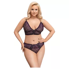   Cottelli Plus Size - priesvitný vzorovaný podprsenkový set (fialový)