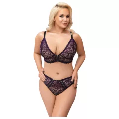   Cottelli Plus Size - priesvitný vzorovaný podprsenkový set (fialový)