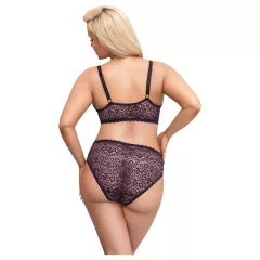   Cottelli Plus Size - priesvitný vzorovaný podprsenkový set (fialový)