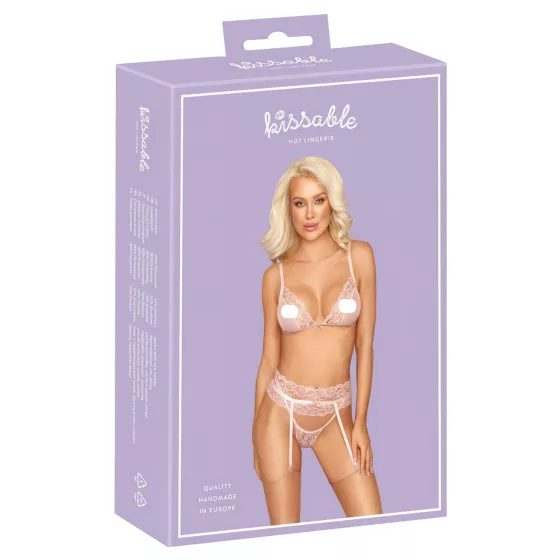 Kissable - dámska čipkovaná bielizeň set - ružová - L/XL