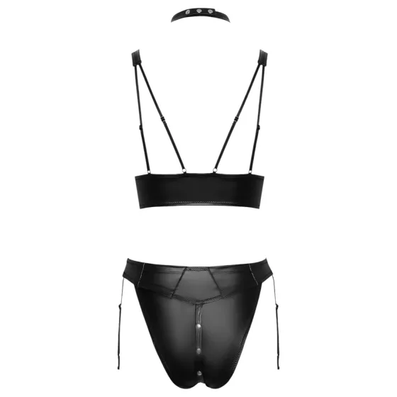 Cottelli Bondage - lesklá podprsenka sada s putami (čierna)