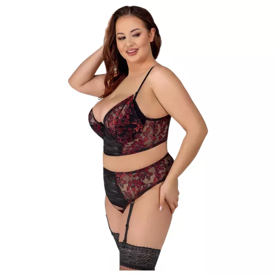 Cottelli - plus size erotická súprava - podprsenka a nohavičky - červená