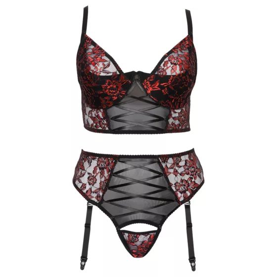Cottelli - plus size erotická súprava - podprsenka a nohavičky - červená