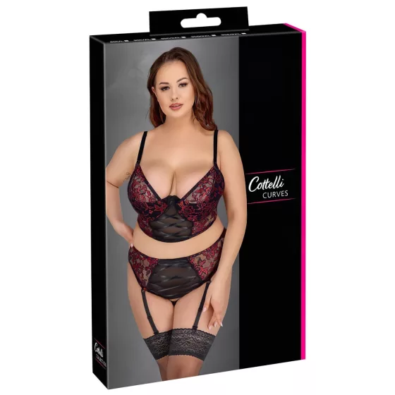 Cottelli - plus size erotická súprava - podprsenka a nohavičky - červená