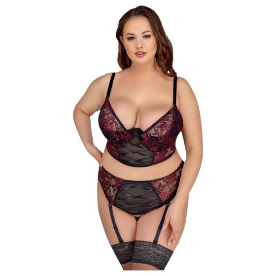 Cottelli - plus size erotická súprava - podprsenka a nohavičky - červená - 90C/XL