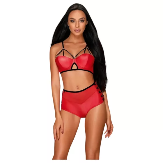 Obsessive Leatheria - kožený vzhľad podprsenkový set (červený) - S/M