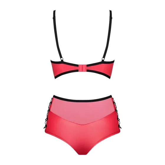 Obsessive Leatheria - kožený vzhľad podprsenkový set (červený) - S/M