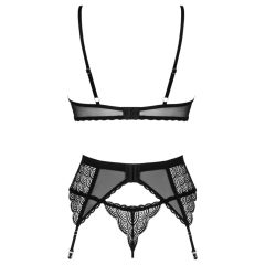   Obsessive - súprava podprsenky s podväzkovým pásom - čierna - XL/XXL