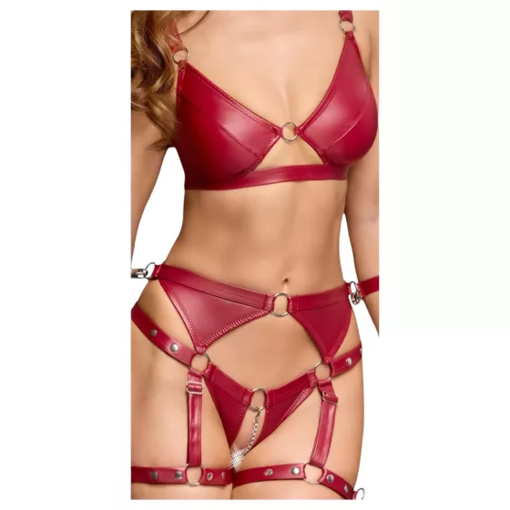 Cottelli Bondage - Lesklý set podprsenky a putá (červené)