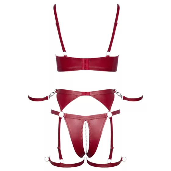 Cottelli Bondage - Lesklý set podprsenky a putá (červené)