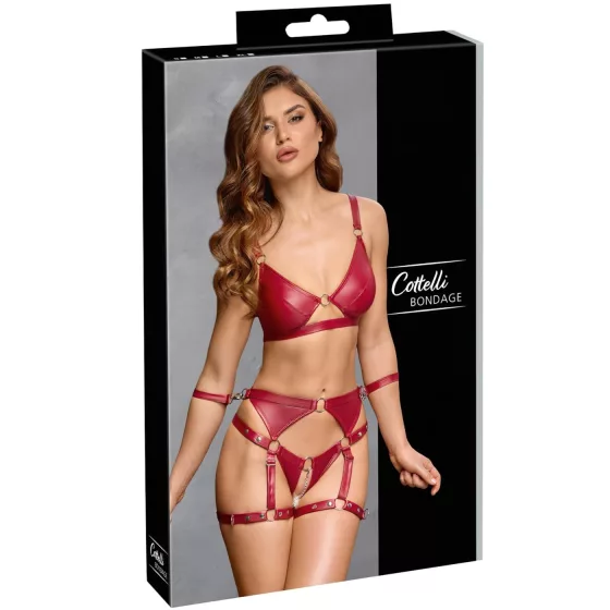 Cottelli Bondage - Lesklý set podprsenky a putá (červené)